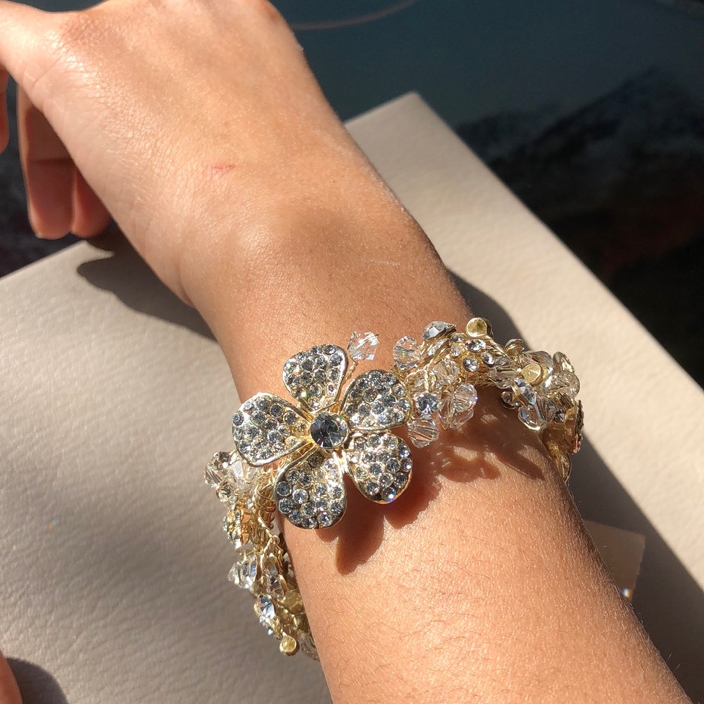 Gold and crystal bridal and prom bracelet